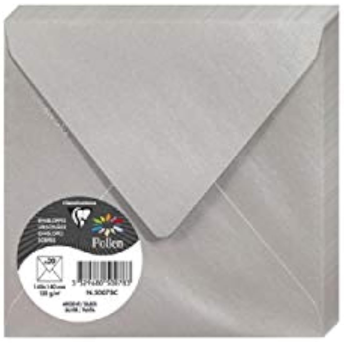 Clairefontaine - Ref 50078C - Pollen Iridescent Envelopes (Pack of 20) - 140 x 140mm in Size, 120gsm Paper, Suitable for Use with Inkjet or Laser Printers - Silver