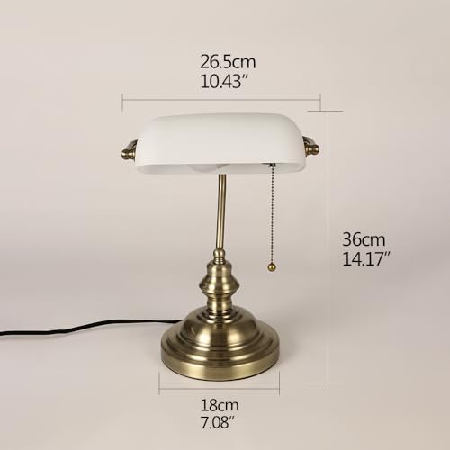 Newrays White Matted Glass Bankers Desk Lamp with Pull Chain Switch Plug in Fixture