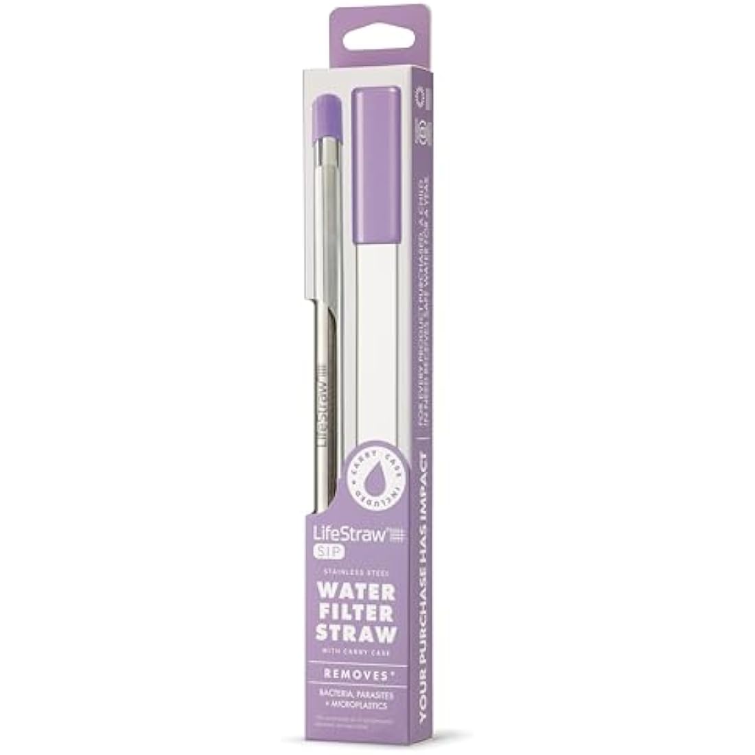 LifeStraw Sip – Reusable Stainless Steel Water Filter Drinking Straw with Carry Case, Removes Microplastics, Bacteria and Parasites for Travel and Everyday Use, Thistle Purple