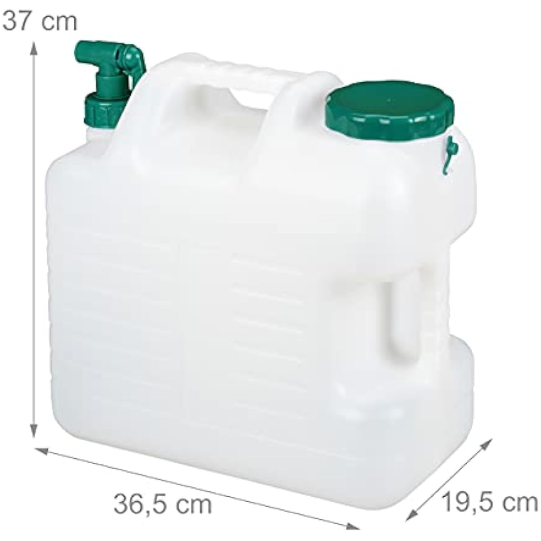 Relaxdays Water Canister with Tap, 20 litres, Camping Container, BPA-Free Plastic, Wide Opening, Handle, White/Green