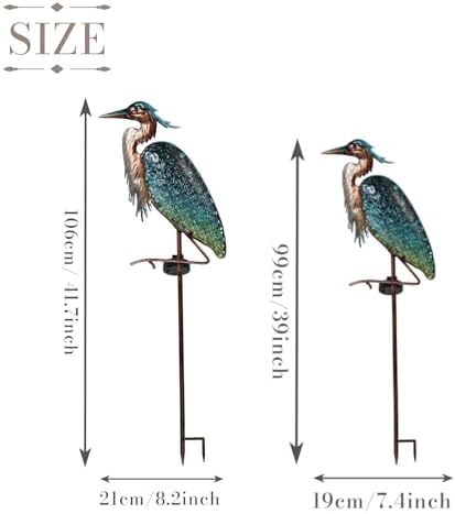 TERESA'S COLLECTIONS Garden Ornaments Outdoor Gifts for Christmas, Decorative Glass Blue Heron Solar Stake Light, Waterproof Metal Bird Solar Garden Light Decor for Lawn,Yard & Pond, 106cm
