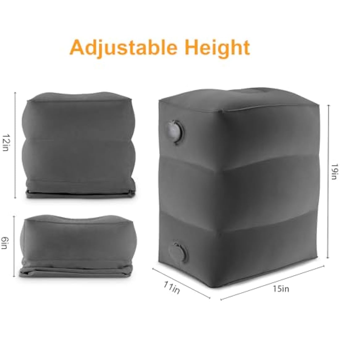 Maliton Airplane Footrest, Inflatable Foot Rest for Kids, Adjustable Height Travel Pillow On Airplanes, Cars, Office, Toddler Travel Essentials (Dark Grey, 2 Pack