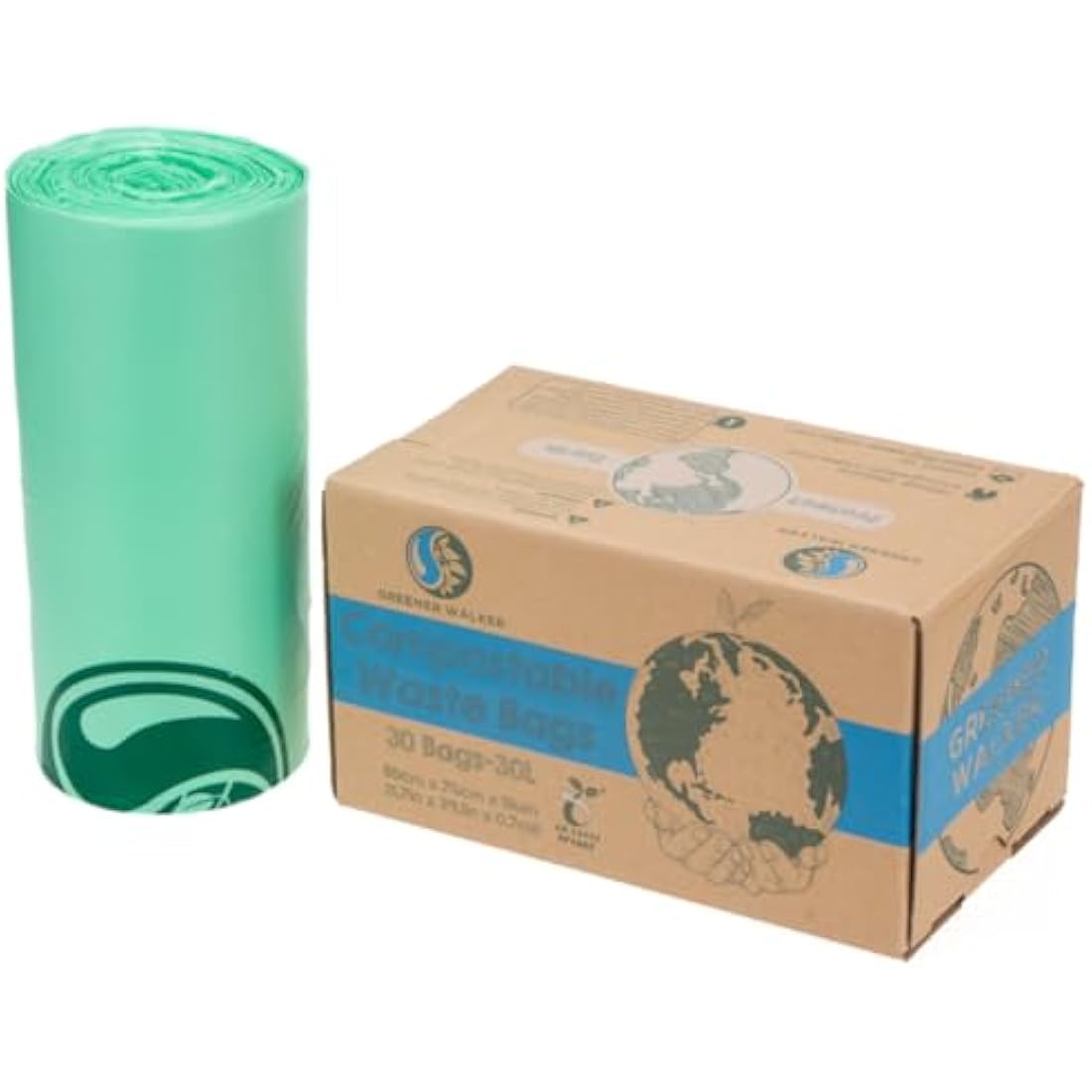 Greener Walker 30L-30Bags 100% Compostable Biodegradable Bin Liners 6L/10L/30L Food Waste Bags with EN13432 Certificate Caddy Kitchen Bin Liners