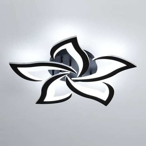 Comely Ceiling Lights Bedroom, LED Ceiling Lights 60W 6750LM, Cool White 6500K, Acrylic Petal Design Mordern Ceiling Lighting for Living Room Bedroom, Black (Dia 60cm)