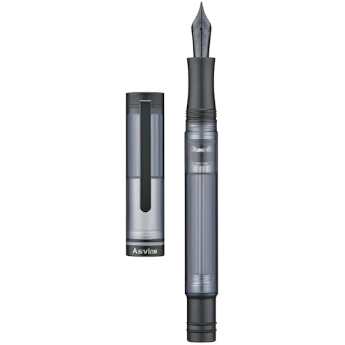 Asvine V200 Titanium Fountain Pen Vacuum Filling, Matte Black Bock Broad Nib Transparent Acrylic Smooth Writing Pen Case Set