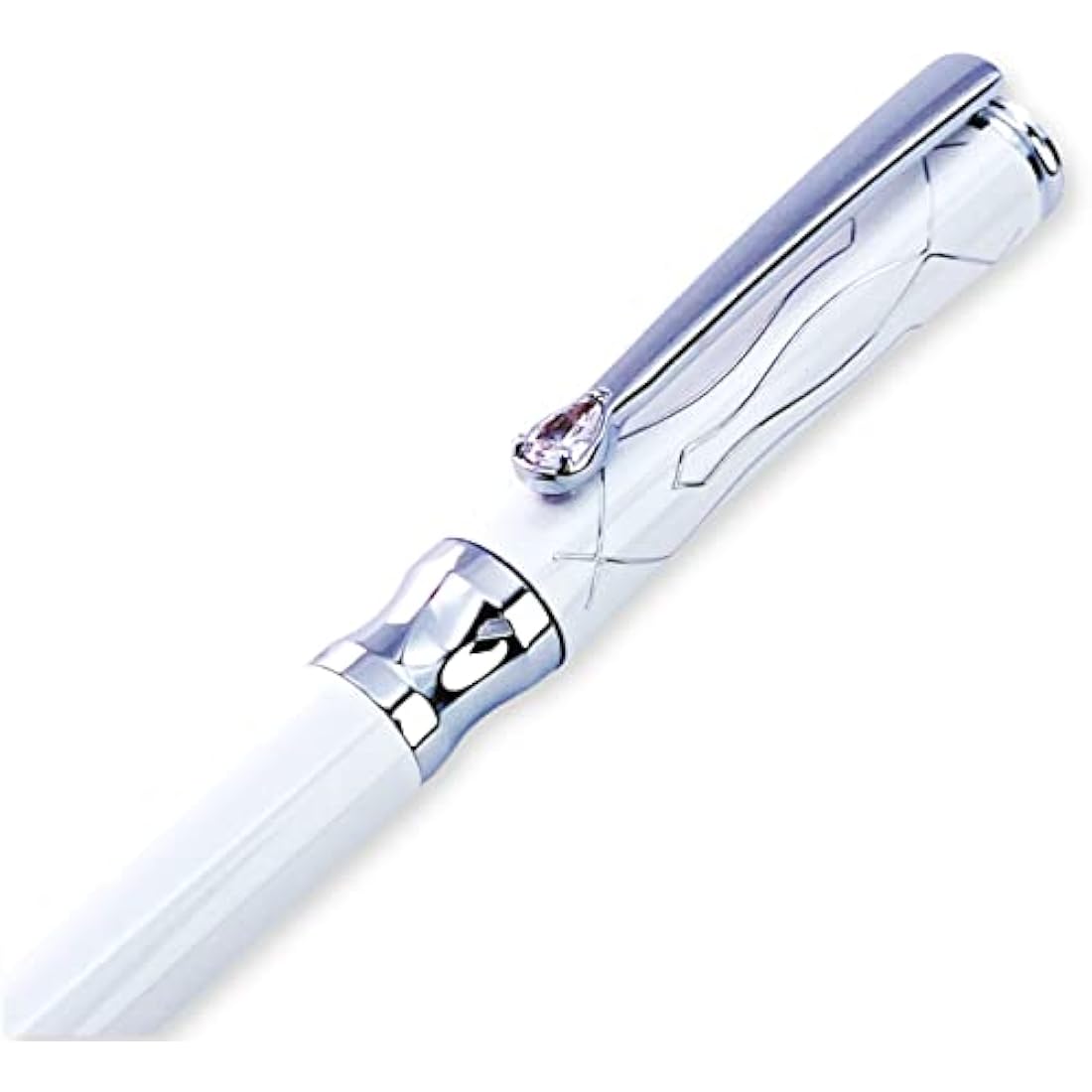 LACHIEVA LUX Pearl White Elegant Crystal Executive Metal Ballpoint Pen with German-made P900M Refills, Luxury and High end Writing Instruments for women-White
