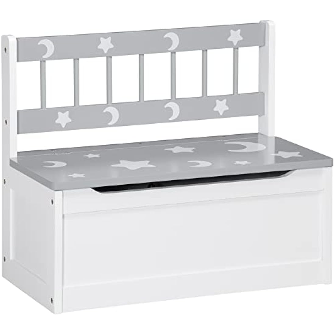ZONEKIZ 2 In 1 Wooden Toy Box, Kids Storage Bench, Toy Chest with Safety Rod - Grey