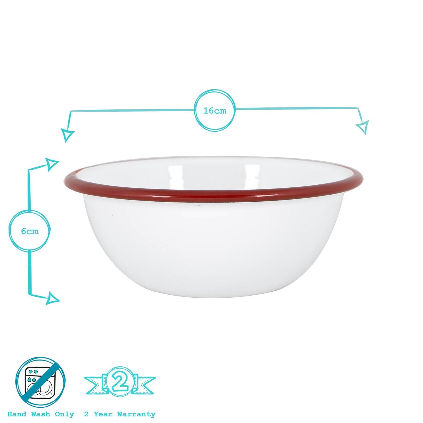 16cm White Enamel Bowls - Pack of Six