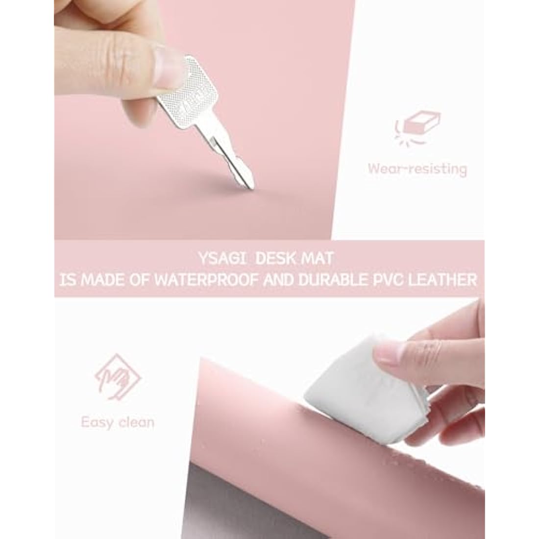 Non-Slip Desk Pad, Waterproof PVC Leather Desk Table Protector, Ultra Thin Large Mouse Pad, Easy Clean Laptop Desk Writing Mat for Office Work/Home/Decor (Pink, 80 x 40 cm)