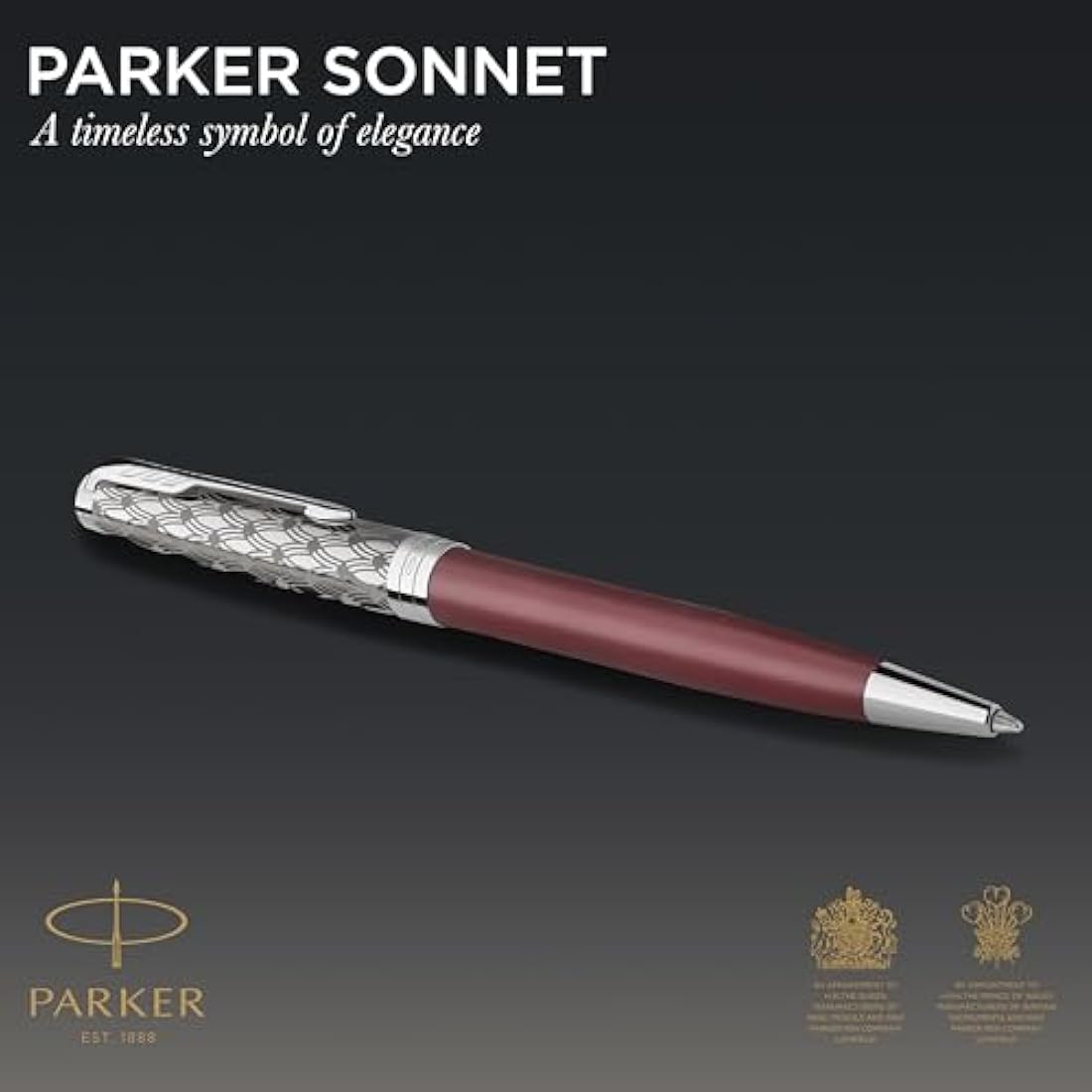 PARKER Sonnet Ballpoint Pen | Premium Metal and Red Satin Finish with Chrome Trim | Medium Point with Black Ink Refill | Gift Box
