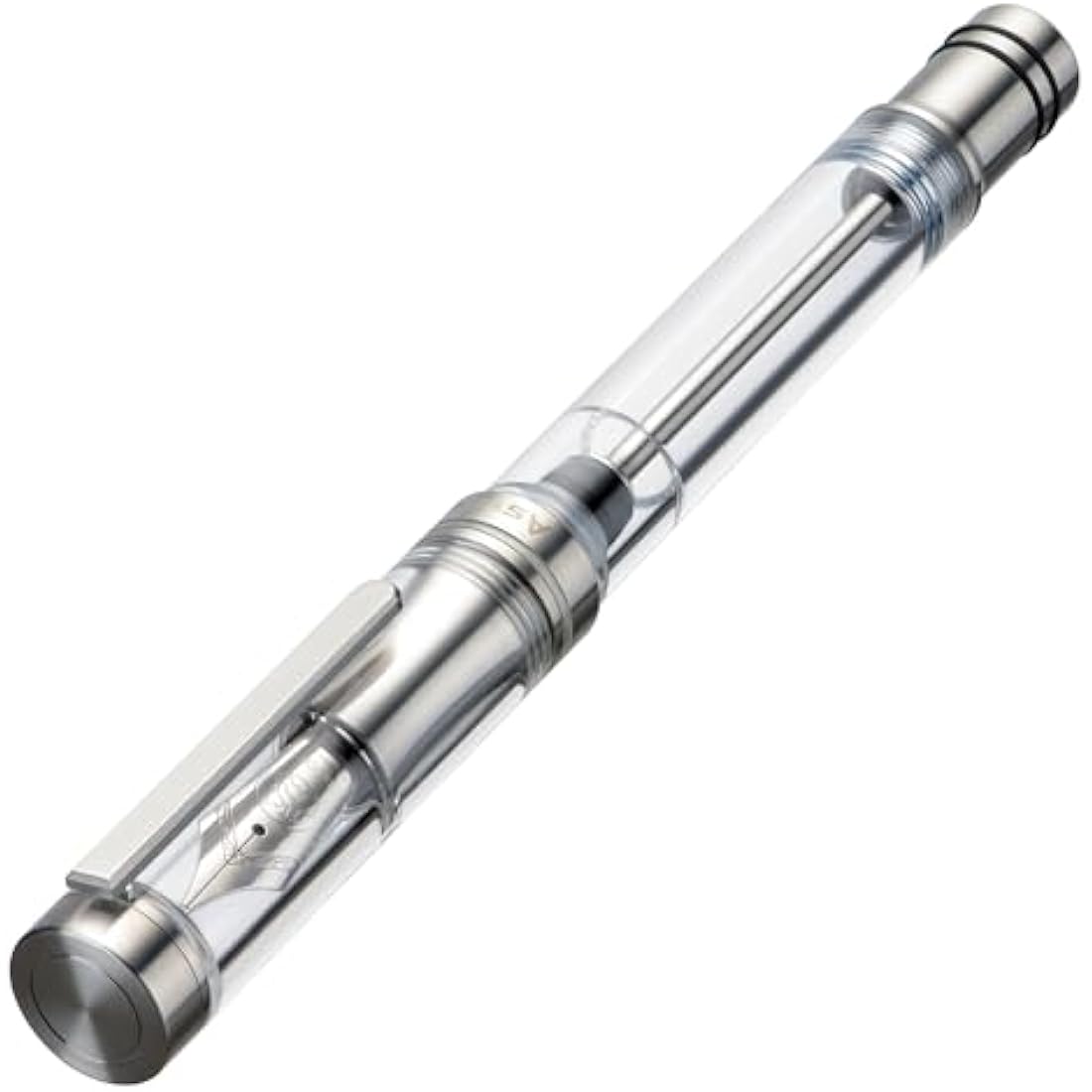 Asvine V200 Titanium Fountain Pen with Clear Acrylic Case and Extra Fine Nib with Vacuum Refill