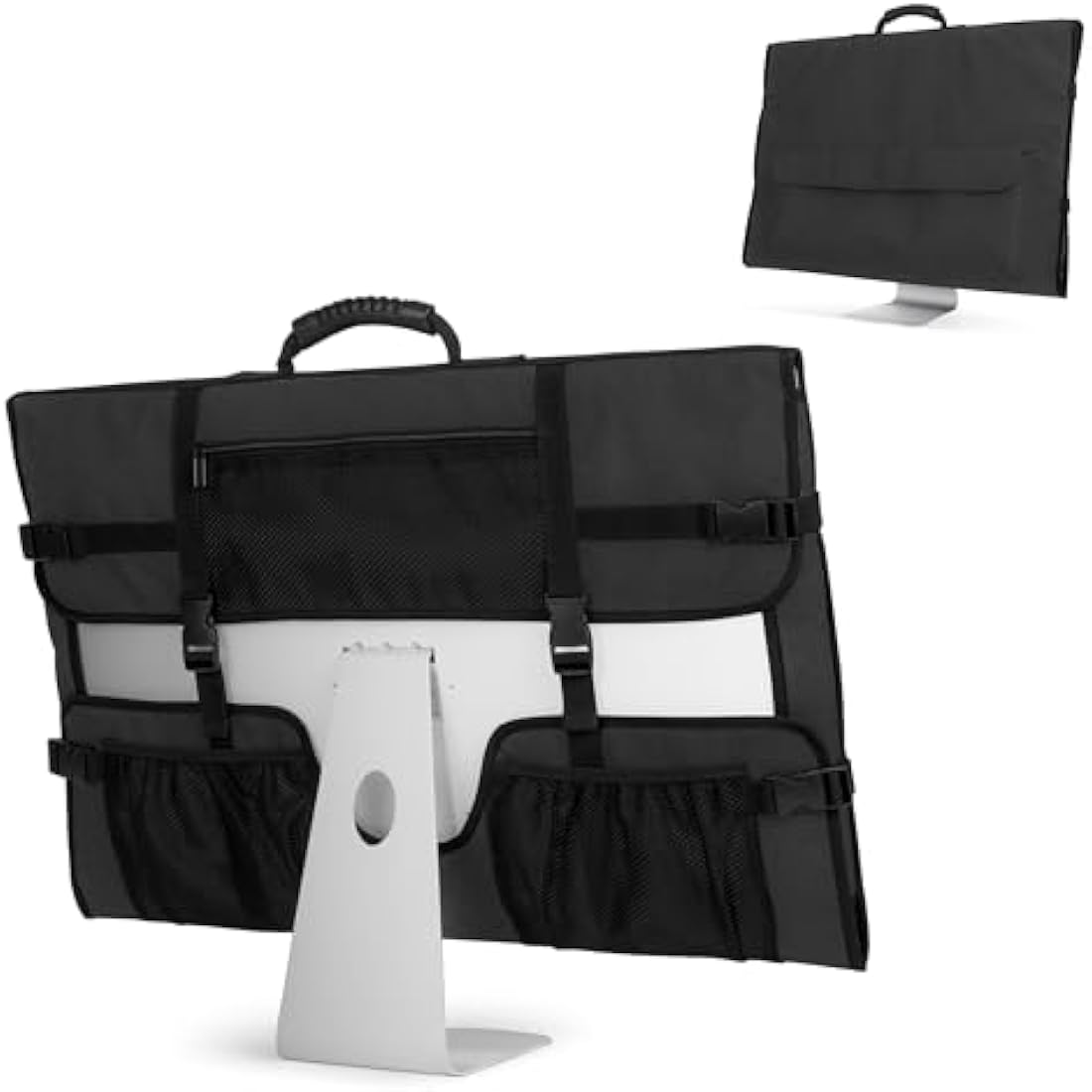 CURMIO Travel Carrying Bag for Apple 27" iMac Desktop Computer, Protective Storage Case Monitor Dust Cover with Rubber Handle for 27" iMac Screen and Accessories(Patent Pending), Black