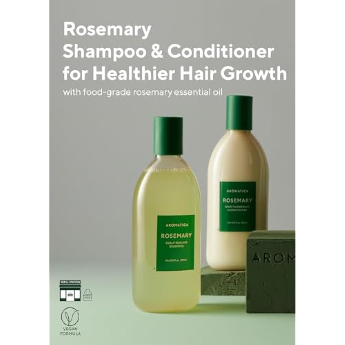 AROMATICA Rosemary Scalp Scaling Shampoo and Conditioner Set 13.53 fl.oz each – Vegan Hair Care Gift Set with Rosemary Oil. Sulfate Free Shampoo Conditioner For Hair Growth
