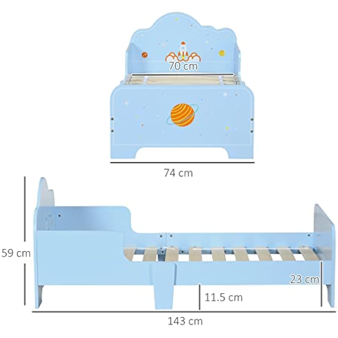 ZONEKIZ Kids Toddler Bed, Safety Rails, Kids Bedroom Furniture for Boys, Girls, Ages 3-6 Years, 143 x 74 x 59cm - Blue