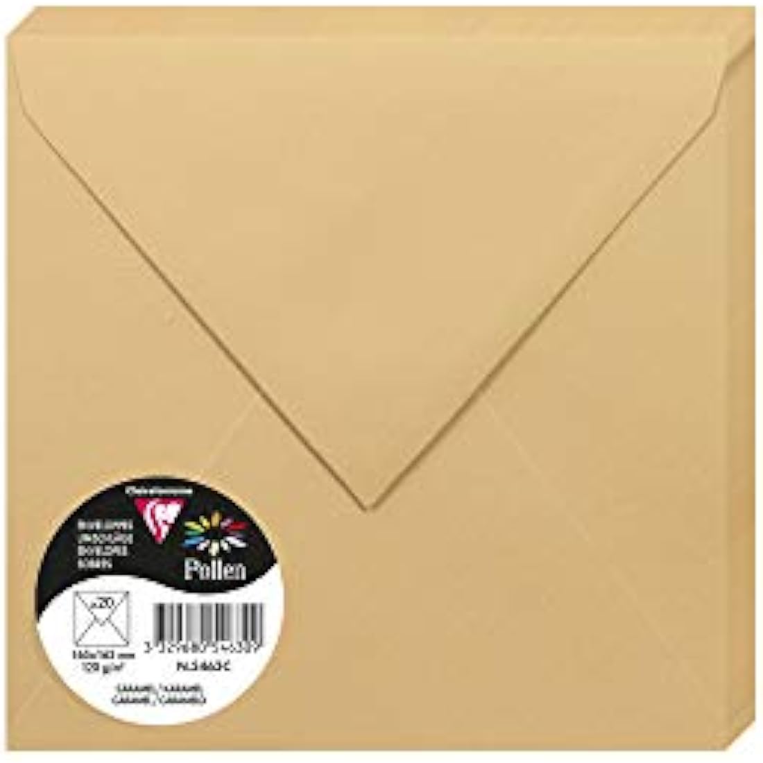 Clairefontaine - Ref 5463C - Pollen Envelopes (Pack of 20) - 165 x 165mm Sized, 120gsm Paper, Gummed Seal, Inkjet & Laser Printer Compatible, Acid Free - Caramel