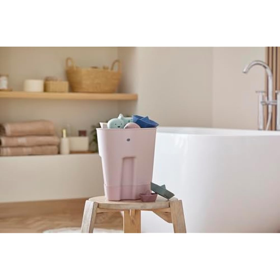 Shnuggle Ellie Bath Toy Storage Scoop | Baby & Toddler Bath Toy Drying Caddy with Drip Tray - Blush