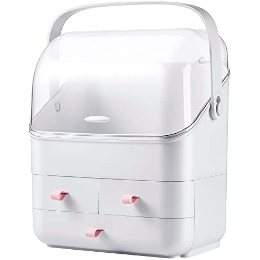 LINFIDITE Cosmetic Storage Box with Lid Makeup Organizer Box with Dust Free Cover Portable Handle,Large Makeup Display Case with Drawers Fully Open Lid,Great for Bathroom Countertop Bedroom Dresser
