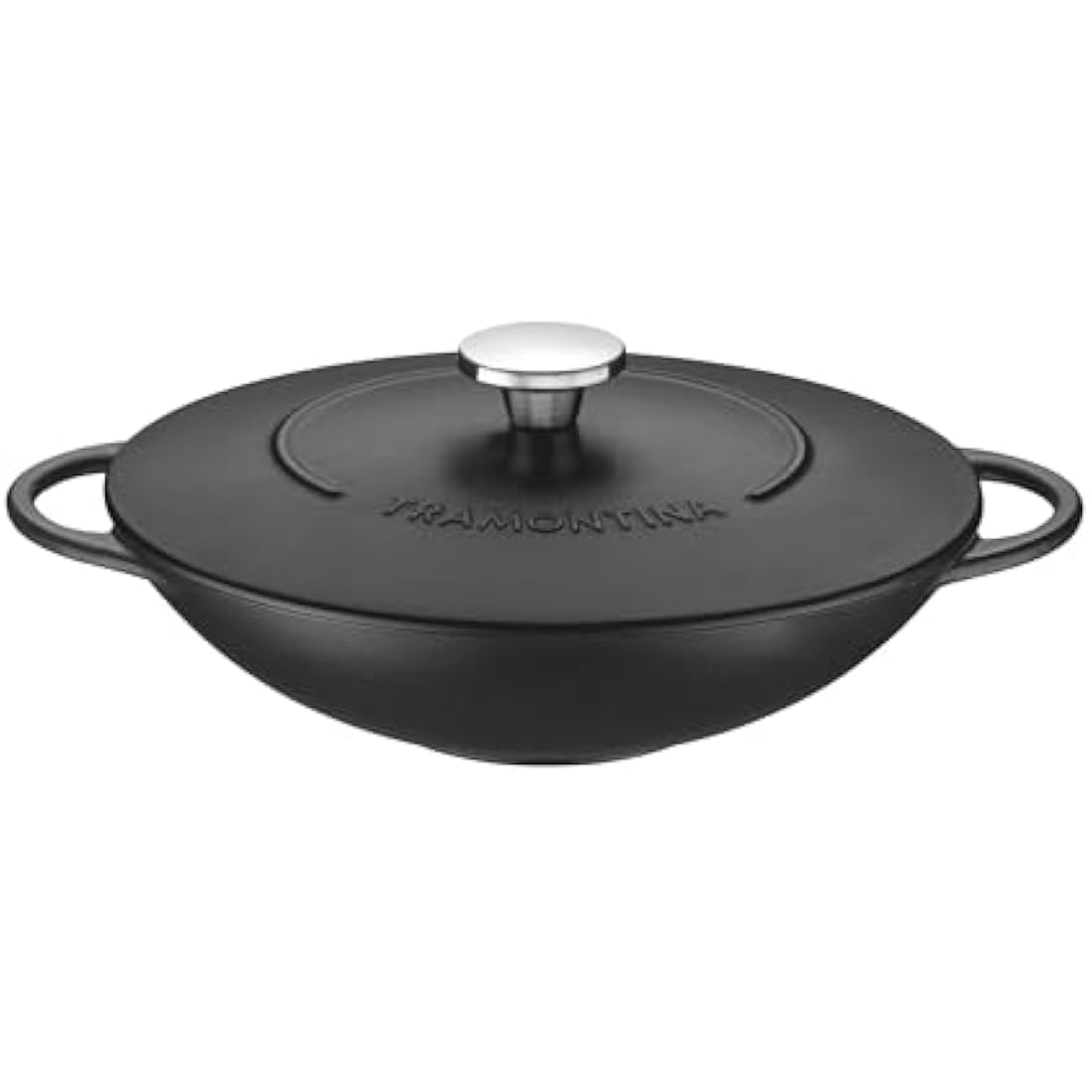 Tramontina Black Enamelled Cast Iron Wok | 32 cm (5 Litre) | Indoor & Outdoor Use