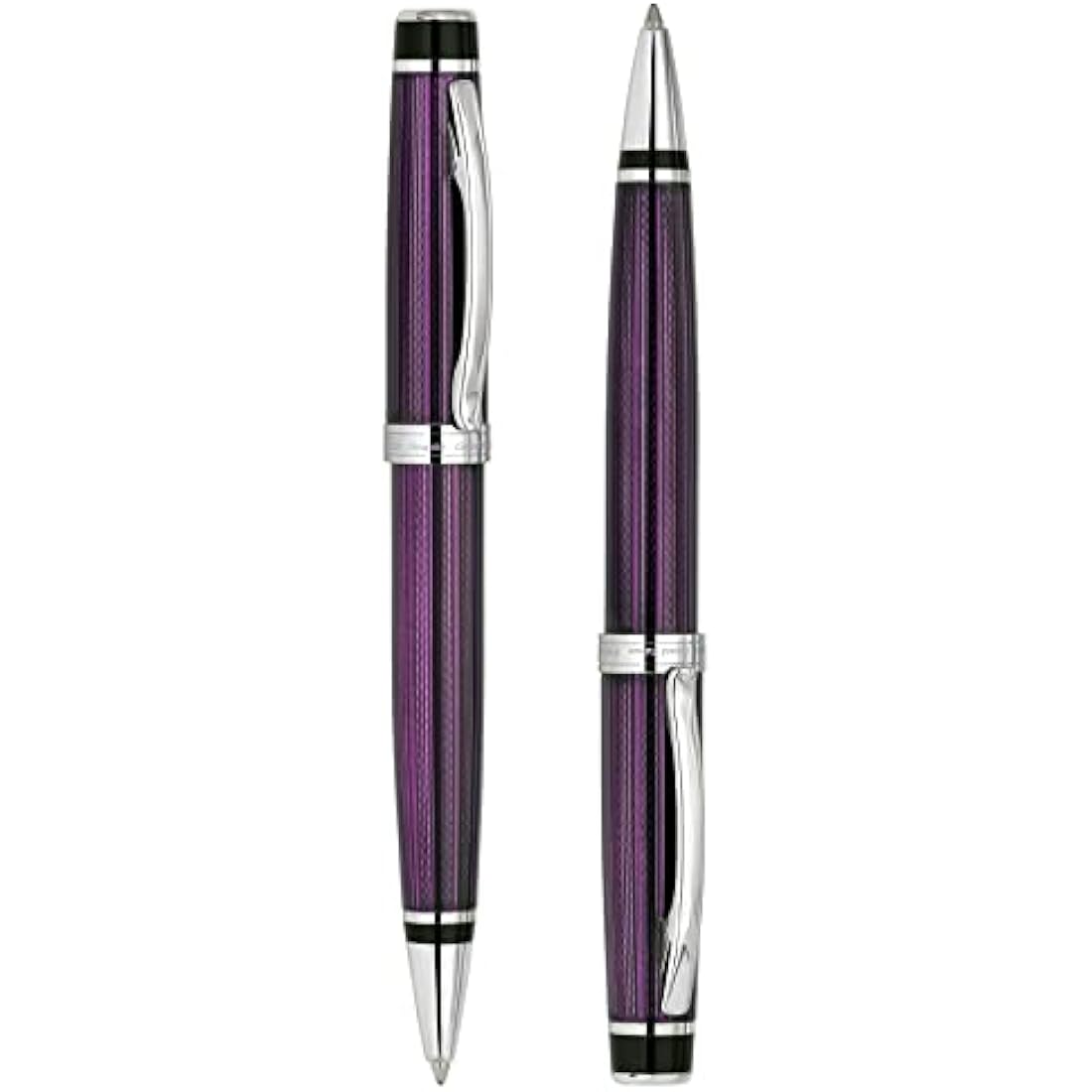 Xezo Incognito Brass Ballpoint Pen in Purple Metallic Color, Diamond-Cut Engraved, Serial, Platinum Plated Parts (Incognito Purple B-2)