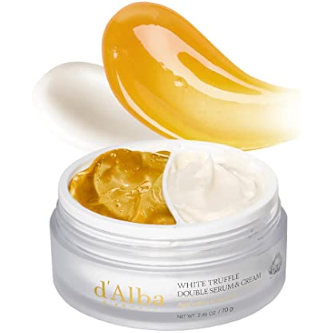d'alba Italian White Truffle Double Serum & Cream, Vegan Skincare, 2-in-1 Face Moisturizer, Vegan Collagen, Skin Firming and Tightening, Suitable for All Skin Types (2.46 oz / 70g)