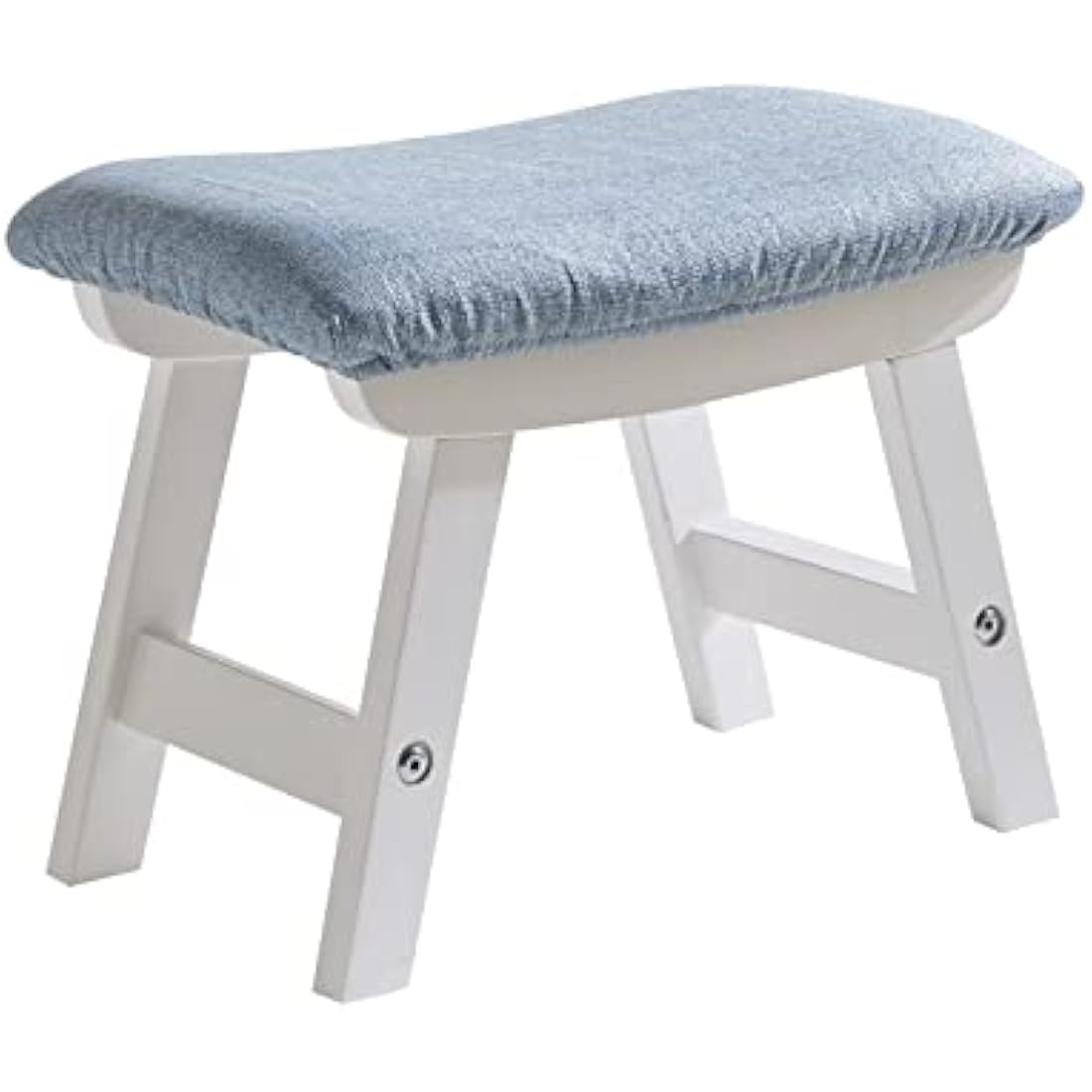 Aibiju Wooden Footstool, Foot Stool Ottoman Pouffe Padded Chair Stool with Removable Cover 4 Beech Legs Suitable for Bedroom, Living Room and Kitchen, (White leg + Blue cushion), YDEU-1357