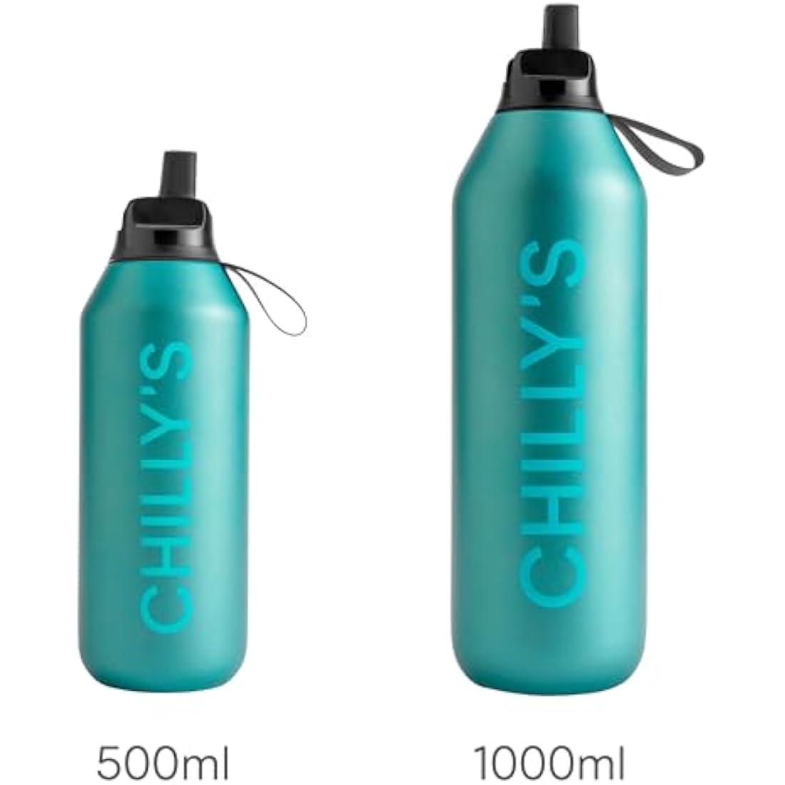 Chilly's Series 2 Flip Water Bottle with Sports Lid, Telescopic Straw and Nylon Carry Loop - Easy Flip Lid, Straw Cleaning Brush Included