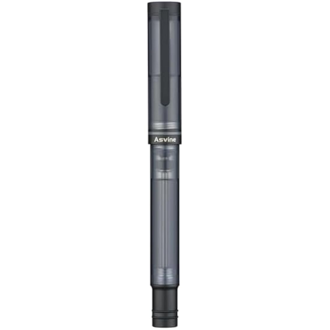 Asvine V200 Titanium Fountain Pen Vacuum Filling, Matte Black Bock Medium Nib Transparent Acrylic Smooth Writing Pen Case Set