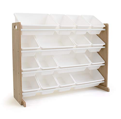 Humble Crew Journey Extra-Large Wooden Toy Storage Organiser for Children, with 16 BPA Free Plastic Removeable Storage Bins, Ideal for Storing Toys,