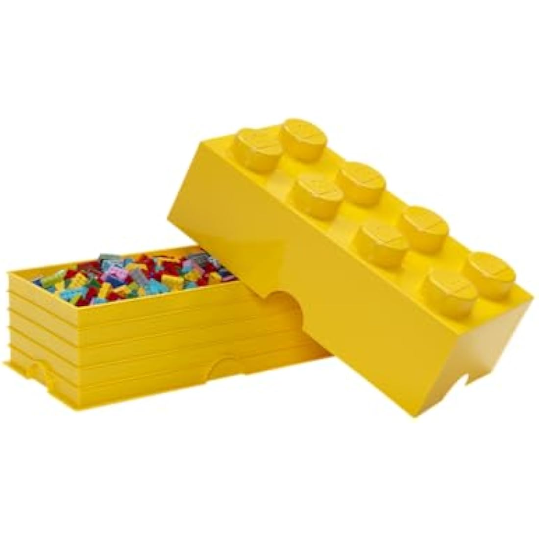 LEGO Storage Brick 8 Knobs YELLOW - Stackable Plastic Storage Box with Lid for Kids and Adults, Ideal Desk Organizer and Toy Box - 12.1L Capacity