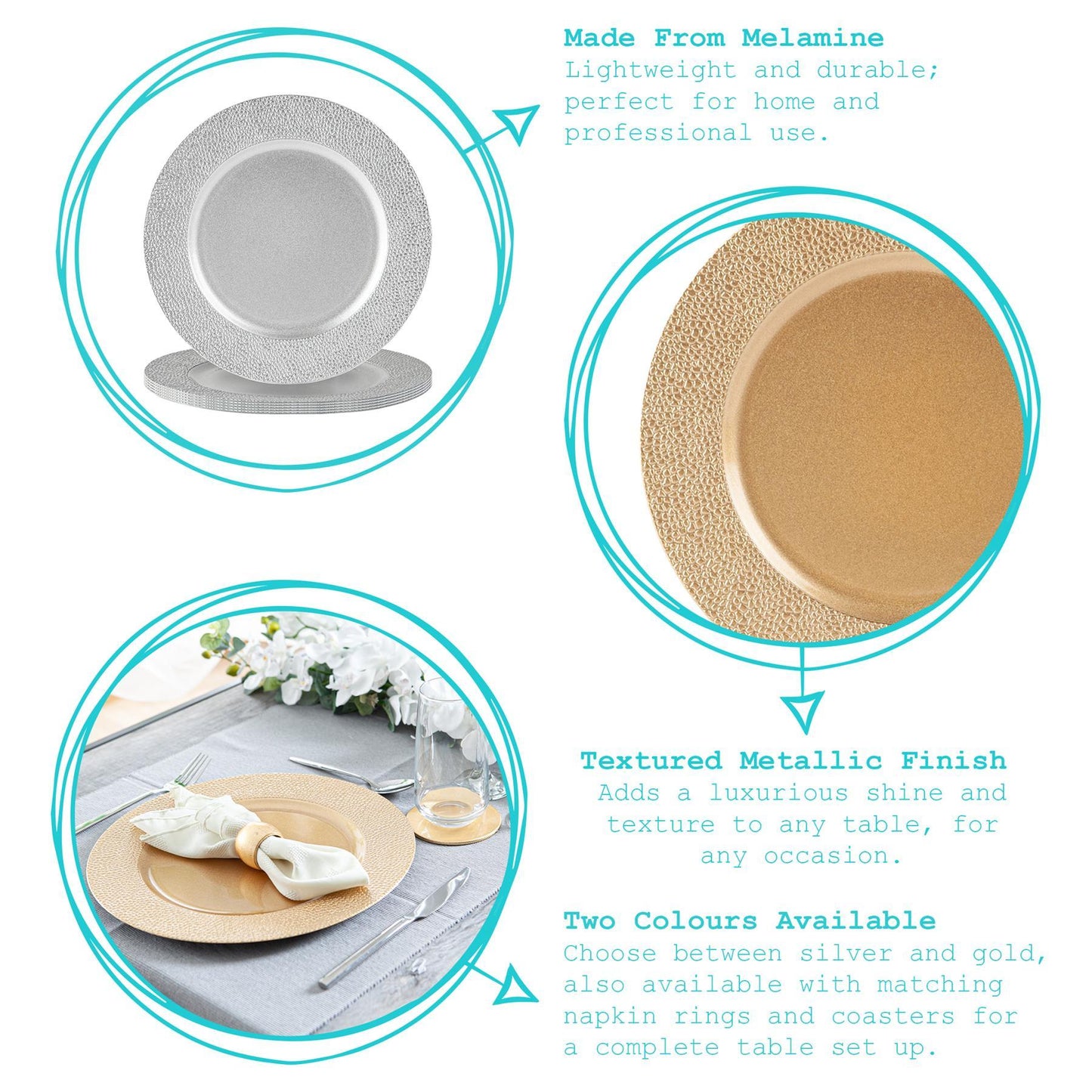 Hammered Melamine Charger Plates - Pack of Six