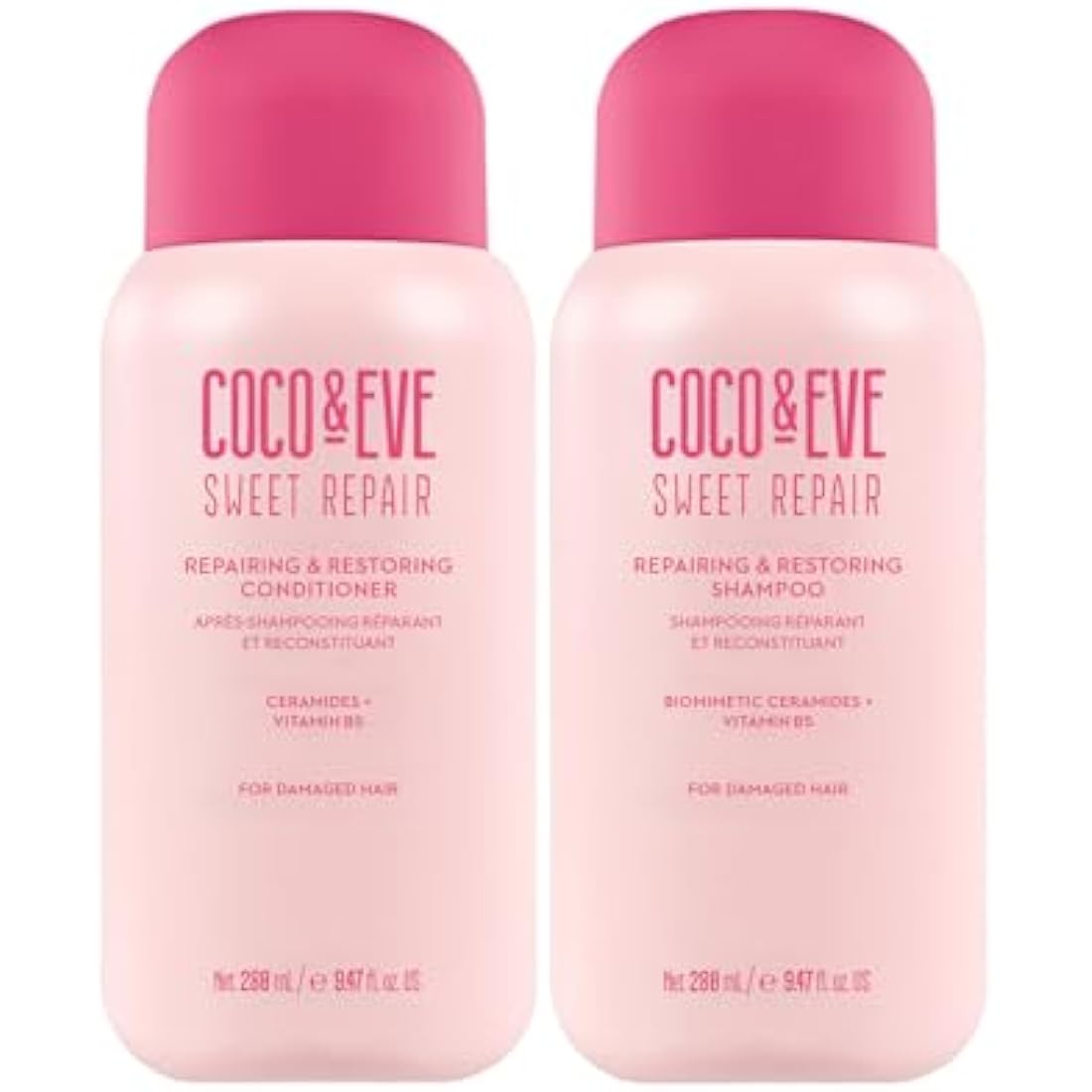 Coco & Eve Repair & Restore Shampoo & Conditioner Bundle. Hydrating & Strengthening Set for Damaged, Color Treated Hair. Deeply Nourish, Reduce Split Ends & Breakage for Healthy Hair. (560 ml)