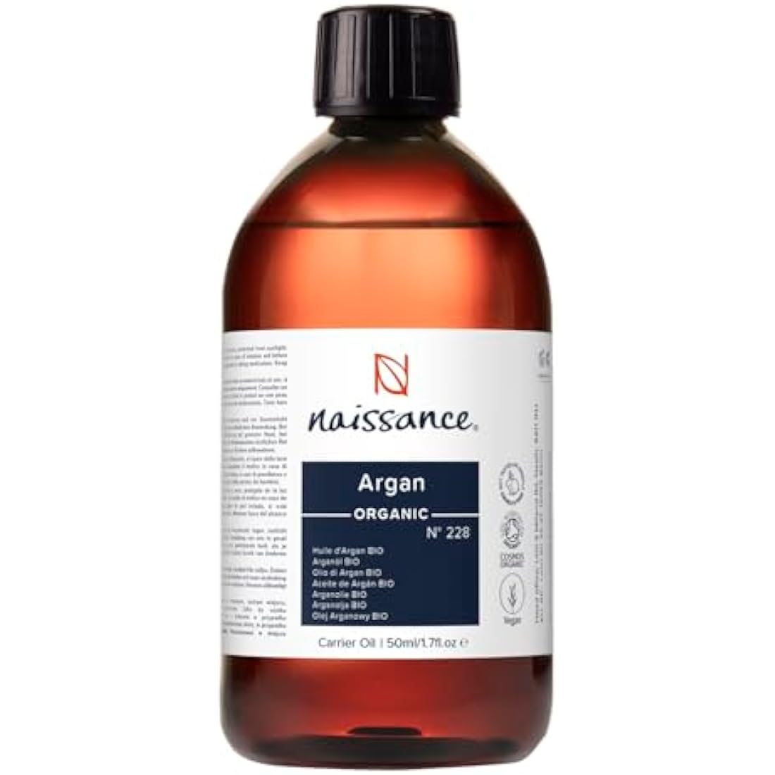 Naissance Organic Argan Oil (no. 228) 450ml - Pure & Natural, Anti-Ageing, Antioxidant - Moisturiser & Conditioner for Face, Hair, Skin, Beard & Cuticles