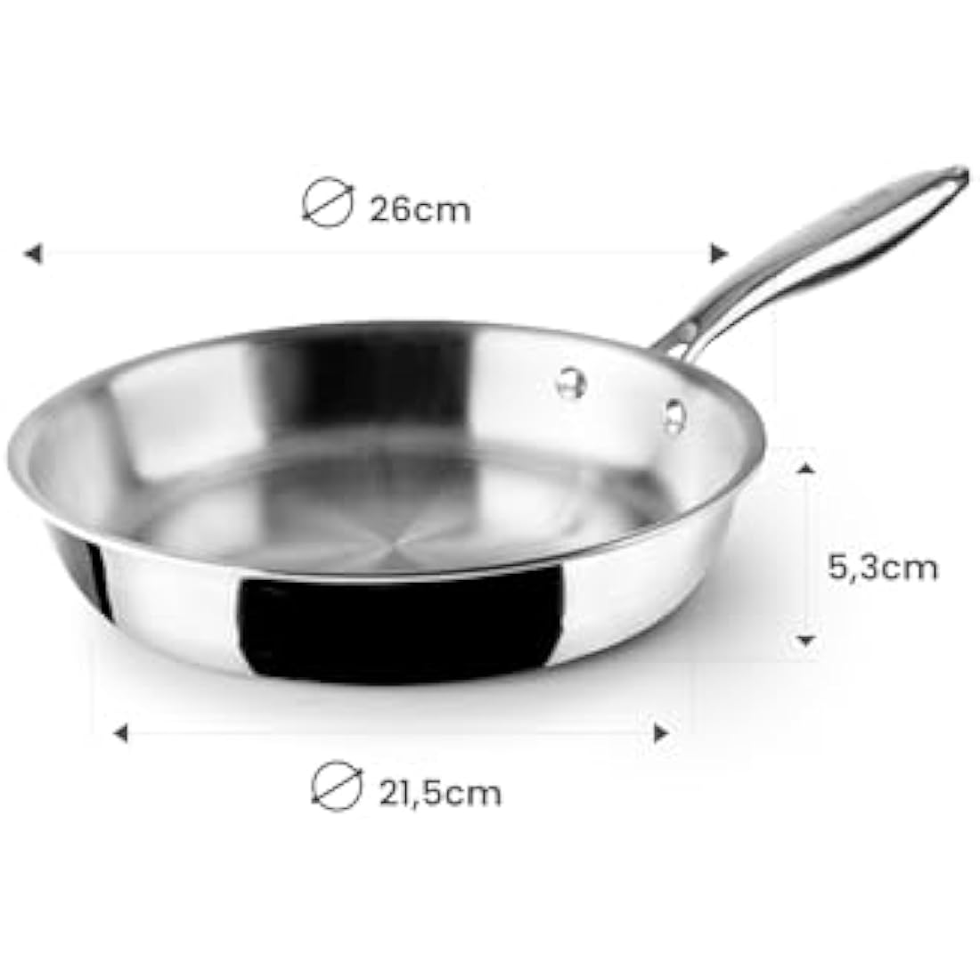 IBILI Triply Natural Tri-Ply Frying Pan, 26 cm, Stainless Steel, Suitable for Induction, Non-Stick