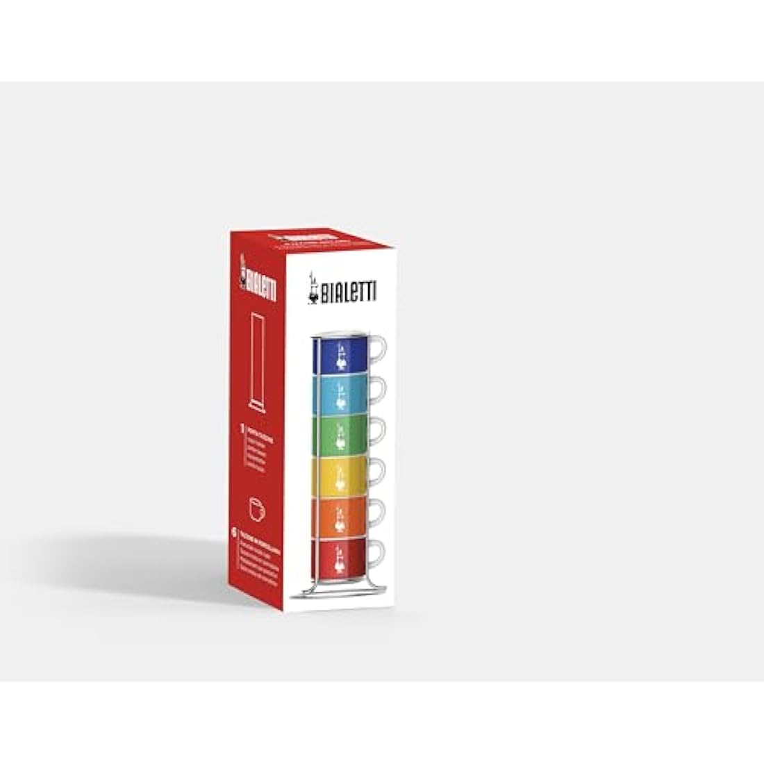 Bialetti TAZZ110 Six Stackable Cups, Multicoloured, Porcelain