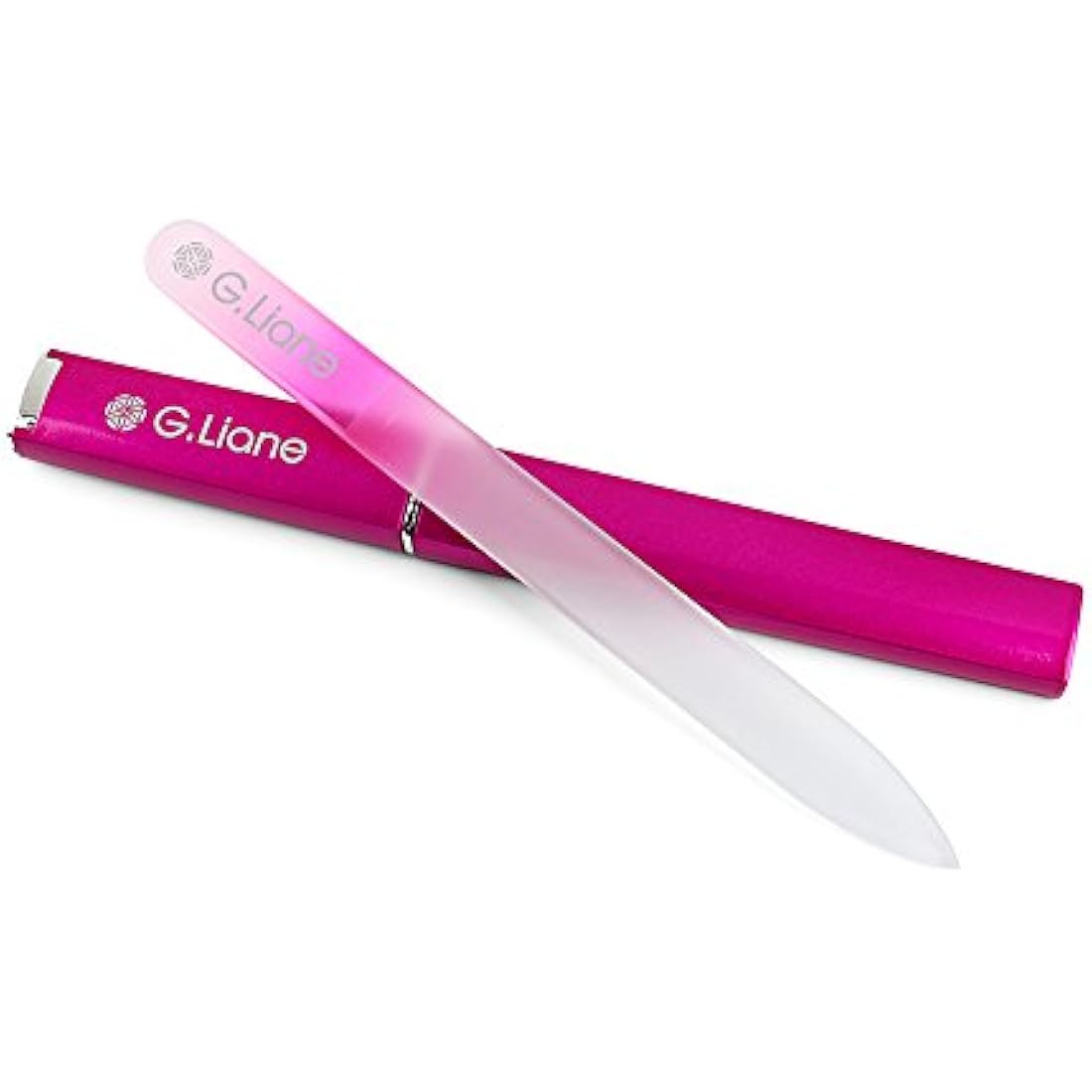 G.Liane Crystal Glass Nail File Professional Double Sided Etched Glass Nail Files with Case for Shaping The Natural Nails and Artificial Nail Manicure Pedicure Nail Care Gift Set (Rainbow Pink)