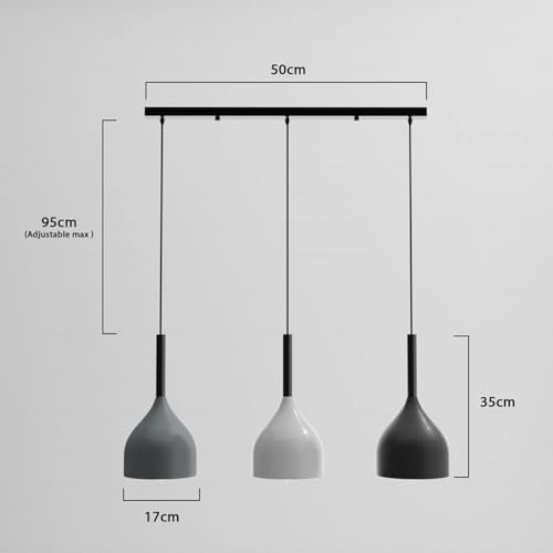 LEDSone Modern 3 Light Pendant Ceiling Lamp Adjustable Height Metal Shades 50cm Bar Nordic Style Hanging Fixture for Dining Room, Kitchen Island, Living Room, Bedroom