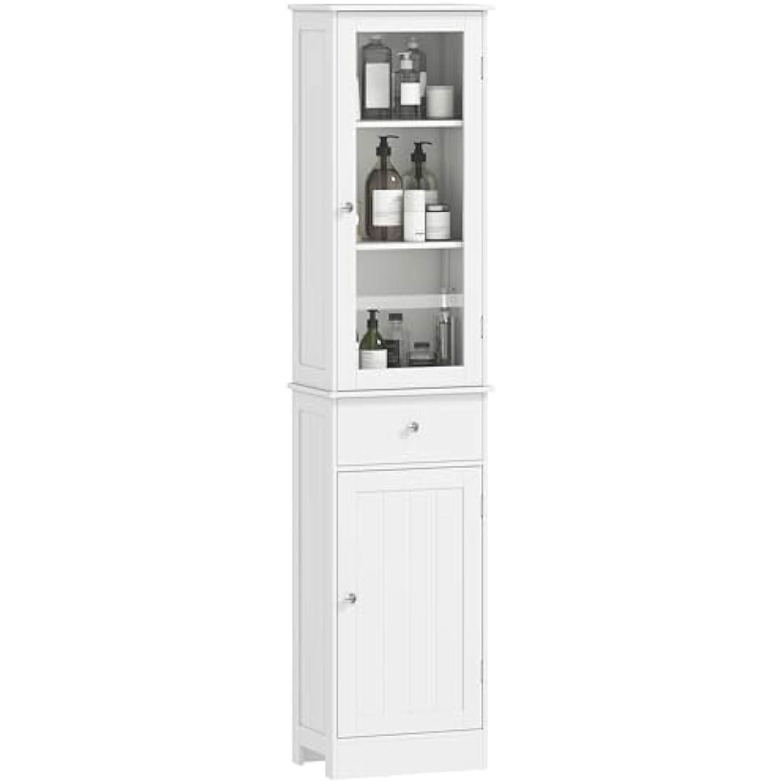 kleankin Bathroom Storage Cabinet with 3-tier Shelf Drawer Door, Floor Cabinet Free Standing Tall Slim Side Organizer Shelves, White
