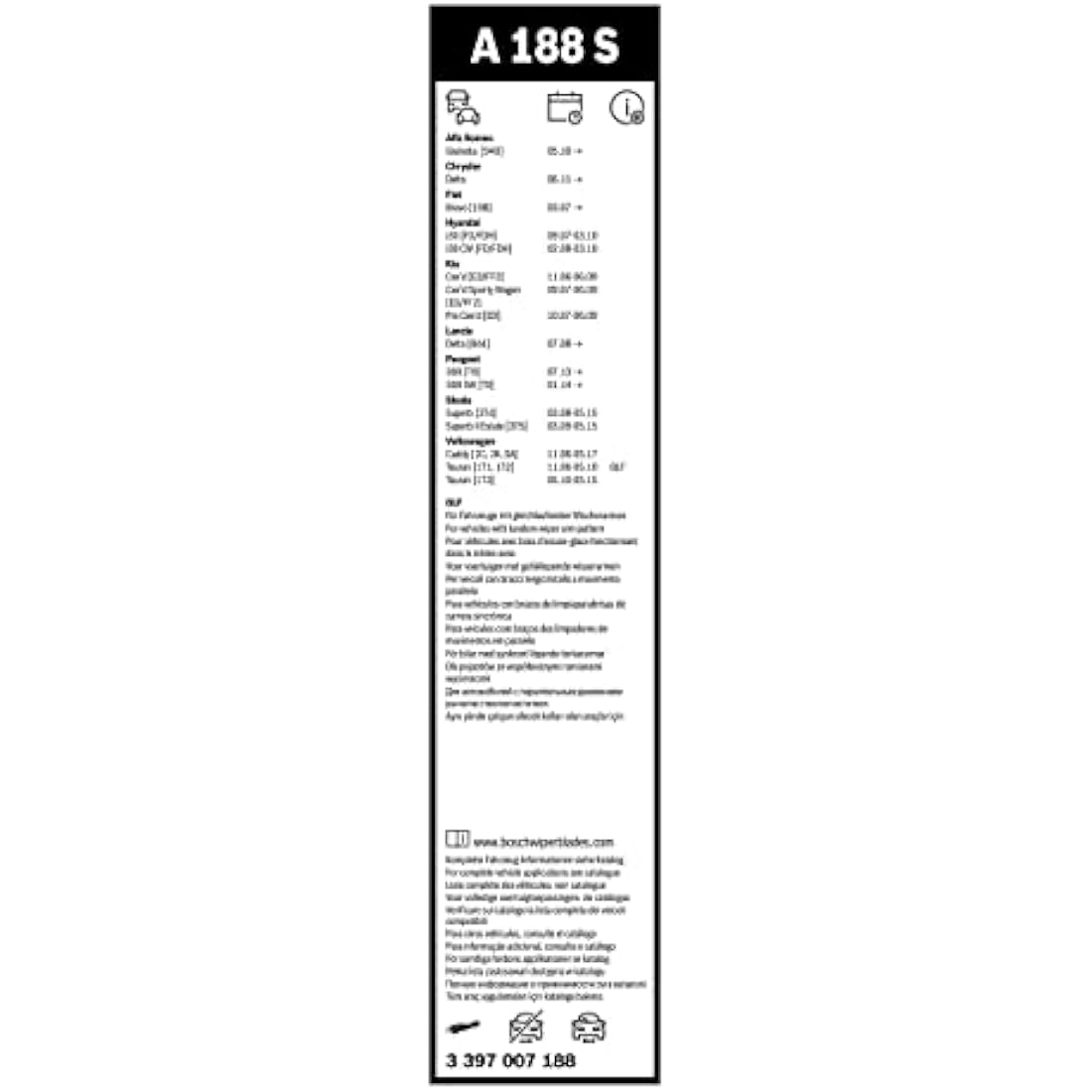 Bosch Wiper Blade Aerotwin A188S, Length: 600mm/450mm − Set of Front Wiper Blades