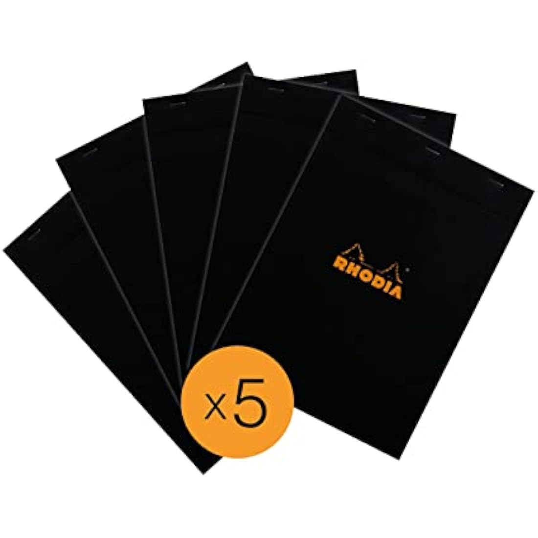 RHODIA 182009C - Stapled Notepad N°18 Black - A4 - Small Squares - 80 Detachable Sheets - 80G Clairefontaine Paper - Coated Card Cover - Pack of 5 pads