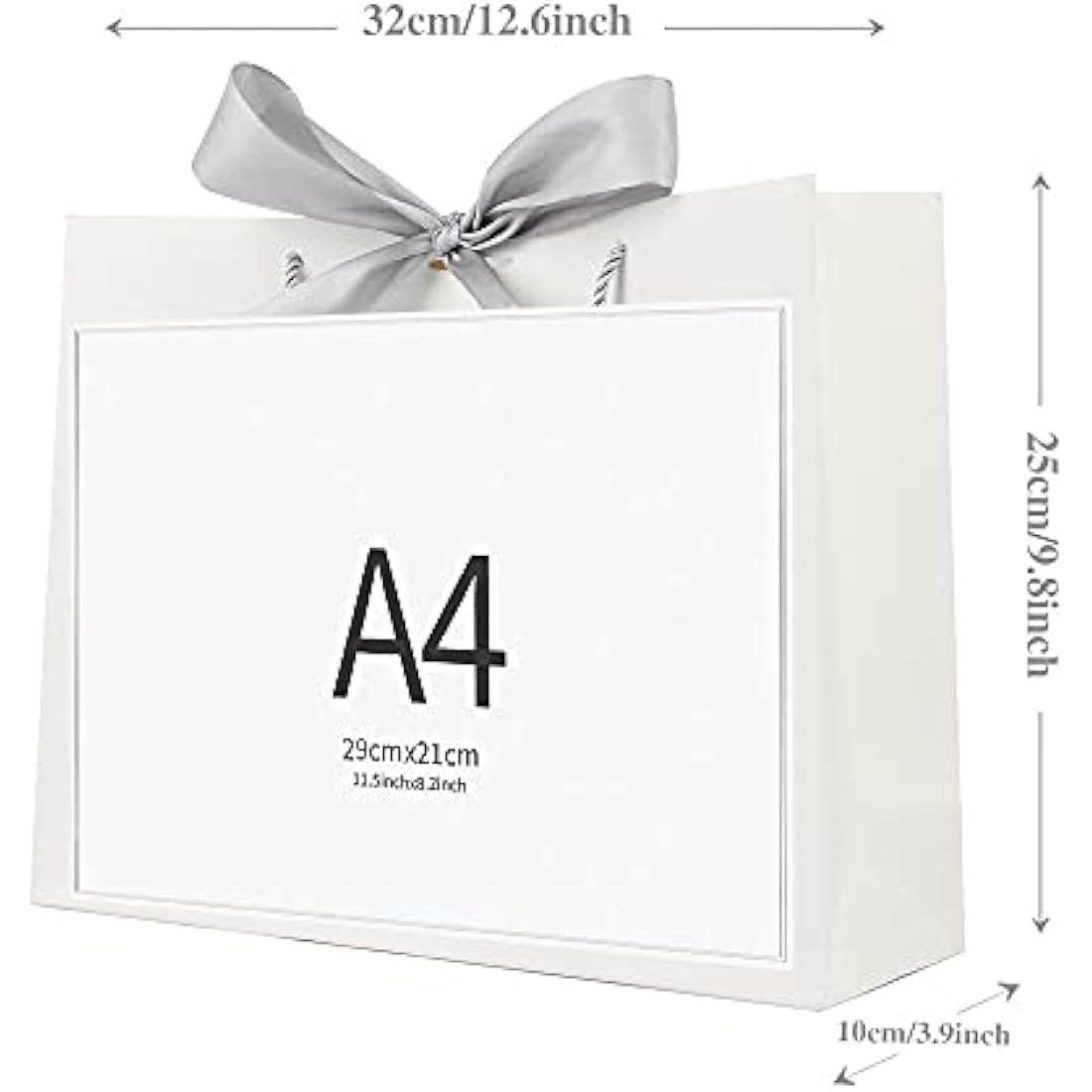 Gift Bags White with Silver Bow Ribbon,Luxury Present Bags for Birthday,Weddings,Party,Bridesmaid,Bridal Shower,12.6x9.8x3.9inches,(White,8 Pack)