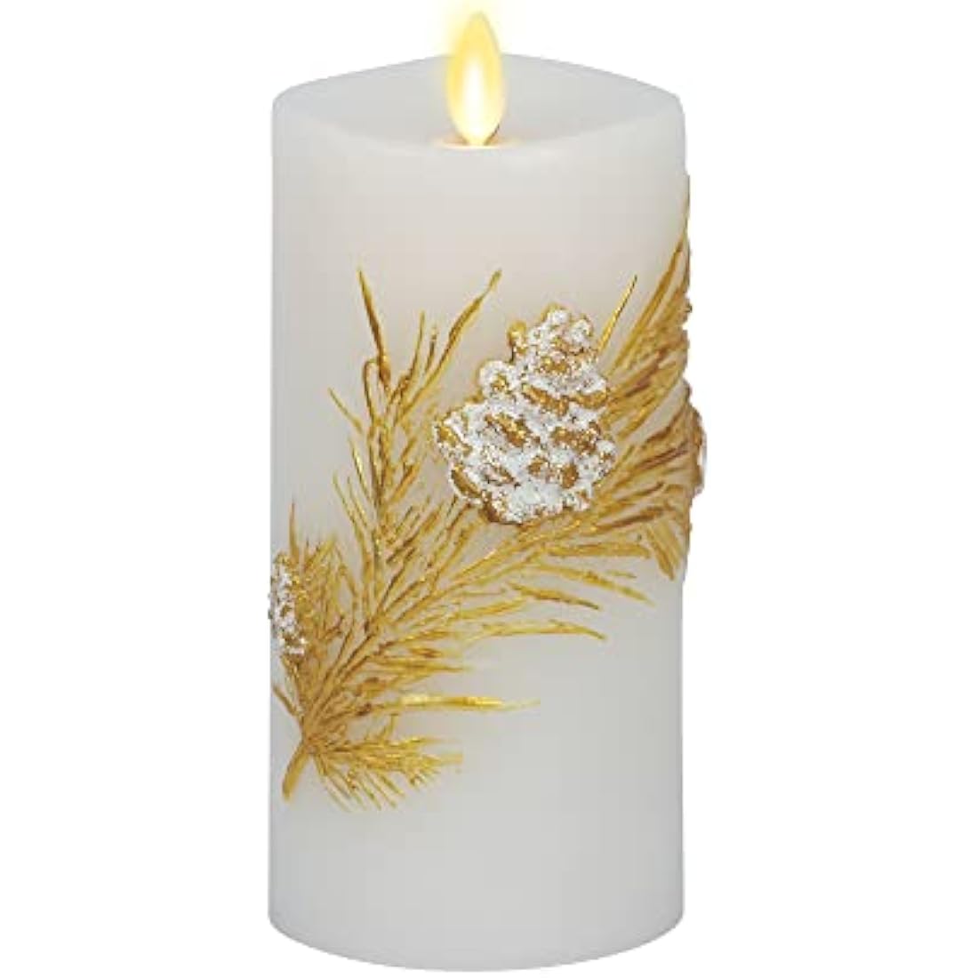 Luminara Embossed White Pinecone Flameless LED Candle Pillar (3" x 6.5") - with Recessed Edge Unscented Real Wax LED Battery Operated Candle Lights