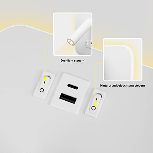 uksunvi LED Reading Lamp Wall Lamp USB Type-C Two Charge Mouth Switch Adjustable 12W LED Spotlight 3000K Wall Lamp Aluminum Bed Lamp Rotatable (Square
