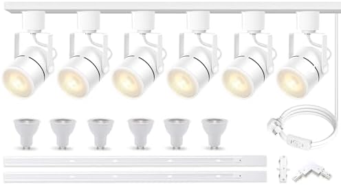 Bravsekai Advanced LED Track Lighting Kit with Replaceable GU10 Bulbs, 6-Lights Dimmable Track Lights with 2x1m H Type Track Rails, 10W 6000K Cool White Indoor Ceiling Spotlight Fixture for Any Space
