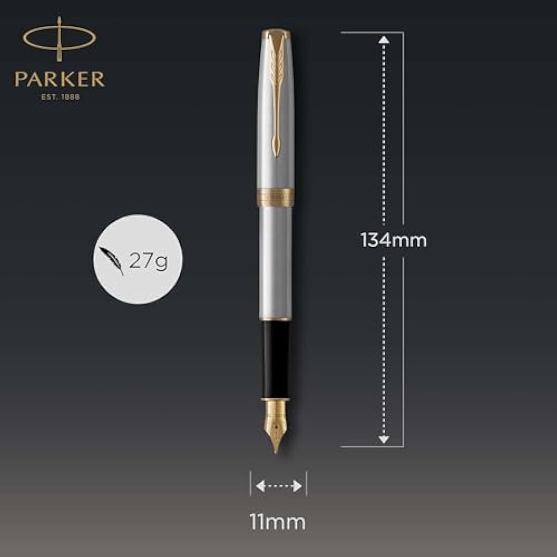 Parker Sonnet Fountain Pen | Stainless Steel with Gold Trim | Medium Nib | Gift Box