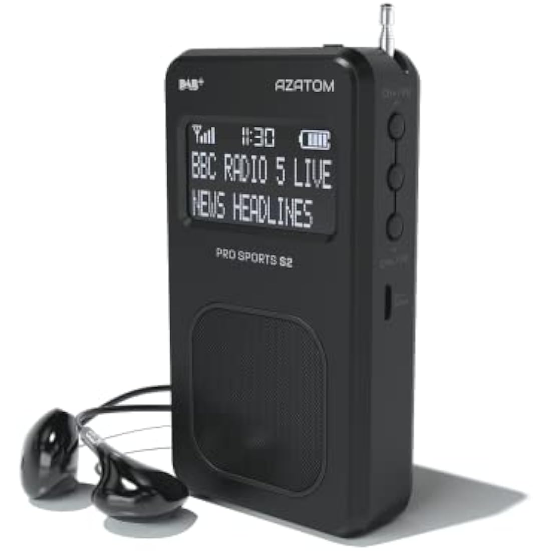 Portable DAB/DAB+ & FM Digital Radio | Sports Earphones Included | Built in Speaker | Rechargeable Battery (10-12 Hours) | Perfect for Sports, Hiking or Working | AZATOM Pro Sports S2 (Black)