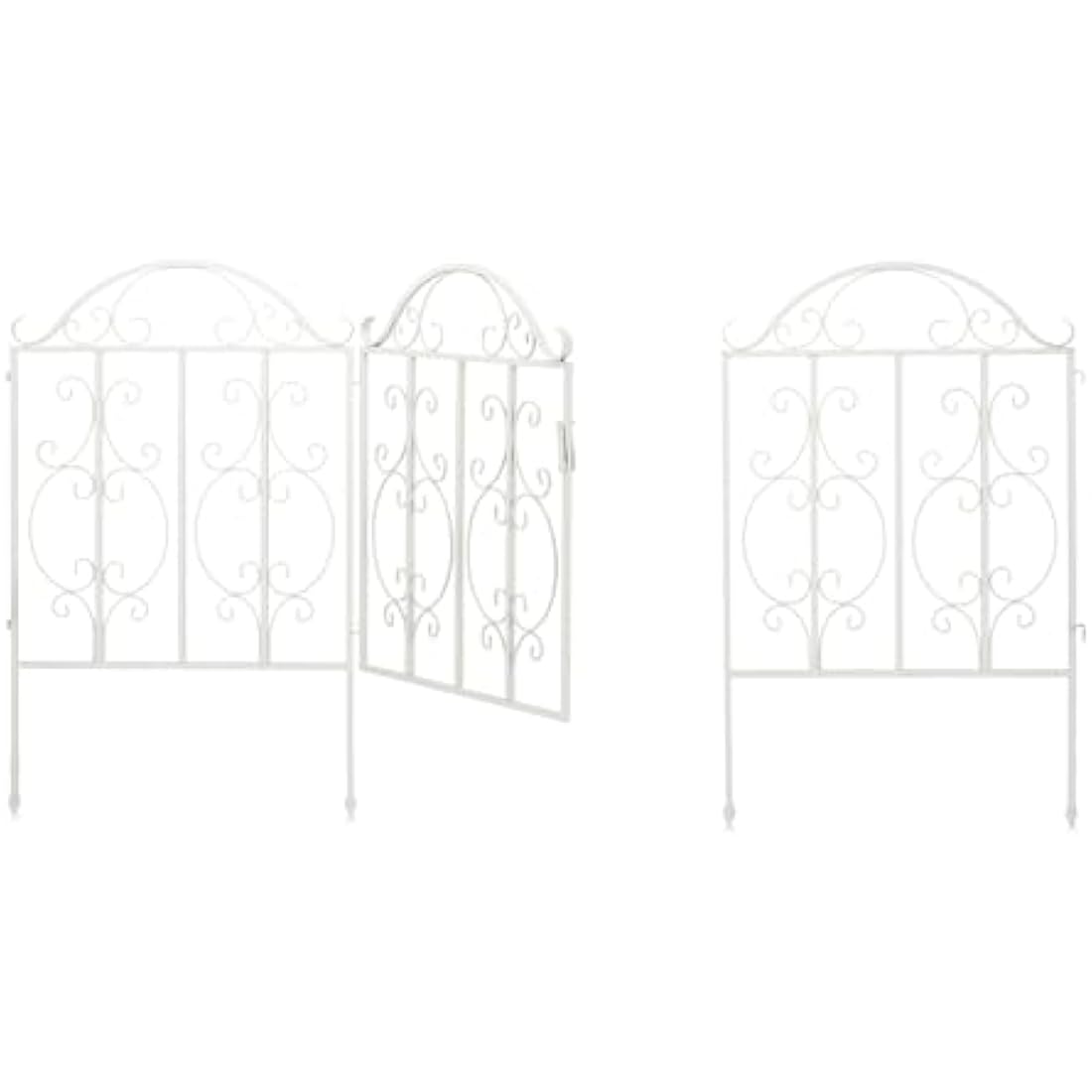 Relaxdays Garden, 3 Parts, Expandable, Ornate gate with 2 Fence Elements, Made of Steel, 185 x 98.5 cm (LxH), White, 98.5 x 185 x 2.5 cm