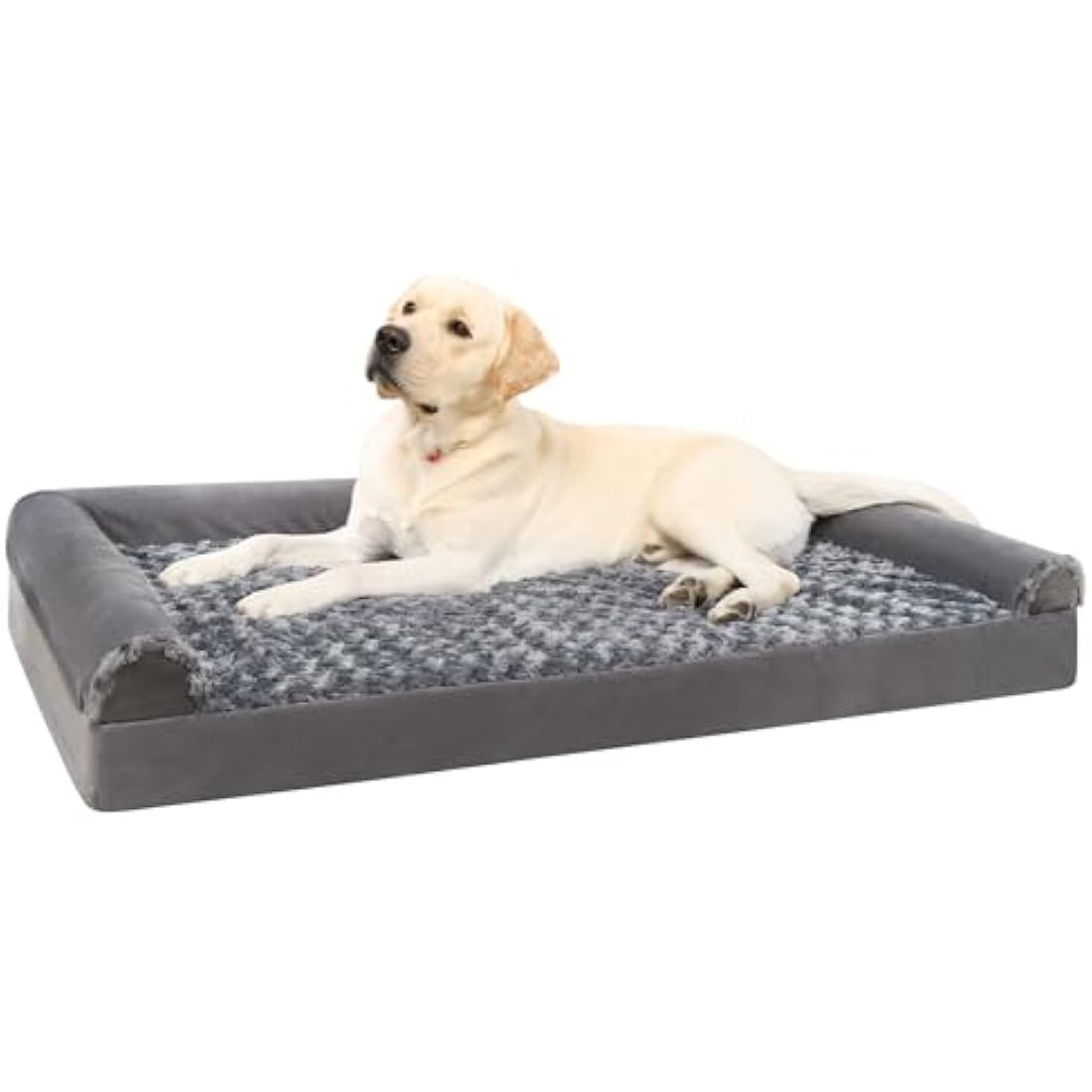 KSIIA Extra Large Dog Bed, XXL Orthopedic Dog Sofa Bed with Removable Washable Cover, Waterproof, U-Shape Bolster, Grey 121x76x18cm