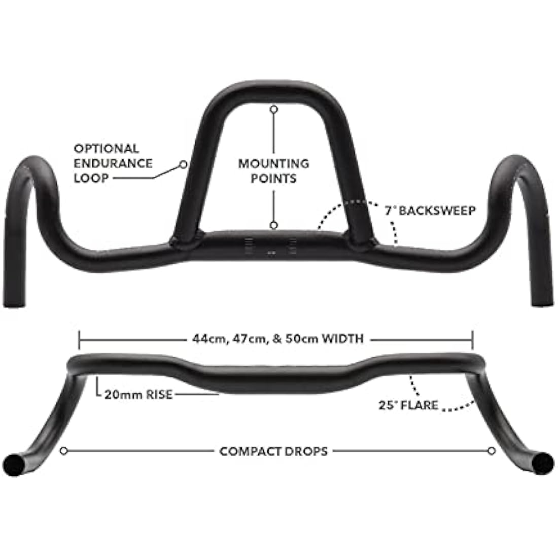 REDSHIFT Kitchen Sink Bike Drop Bar Handlebar for Road Bikes, Bicycle Gravel Handlebars, Aluminum, 31.8mm Clamp, 53cm Width, 20mm Rise, Cycling Gear Biking Accessories (With Loop)