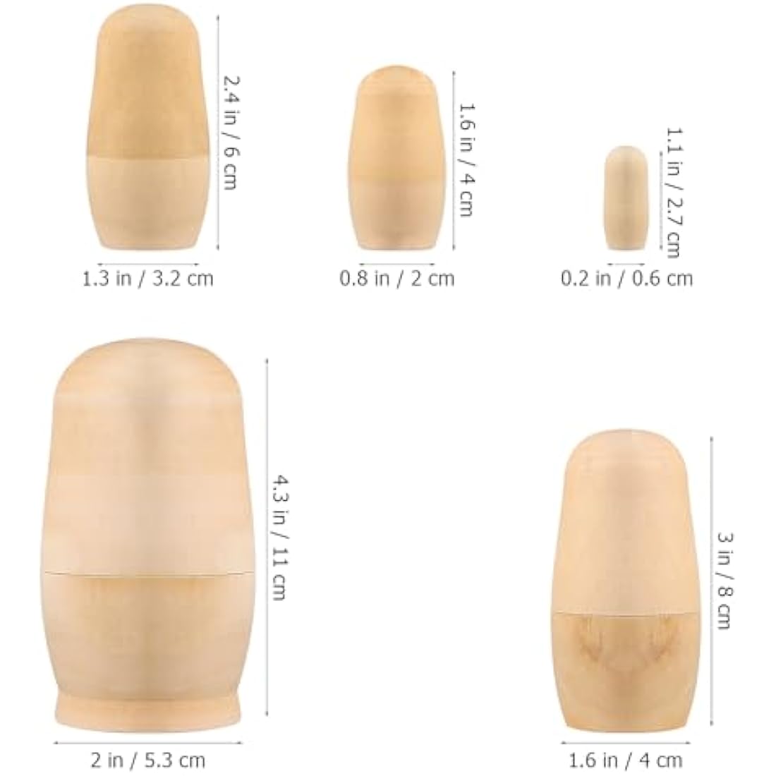 Tomaibaby 1 Set Unpainted Russian Nesting Dolls, Wooden DIY Matryoshka Dolls Handcraft Supplies for Sculpture Crafting Educational Teaching Toys Gifts for Kids Toddler Children Party Favors