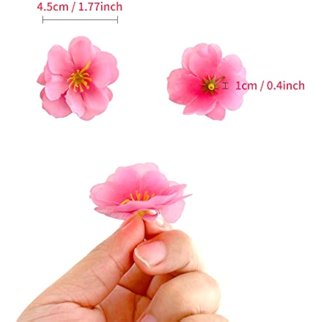 HUIANER 100PCS Artificial Silk Cherry Blossom Flower Heads, Fake Fabric Floral Head Petals Decor for Bridal Hair Clips Headbands Dress DIY Accessories Wedding Party Supply Table Decorative (Pink)